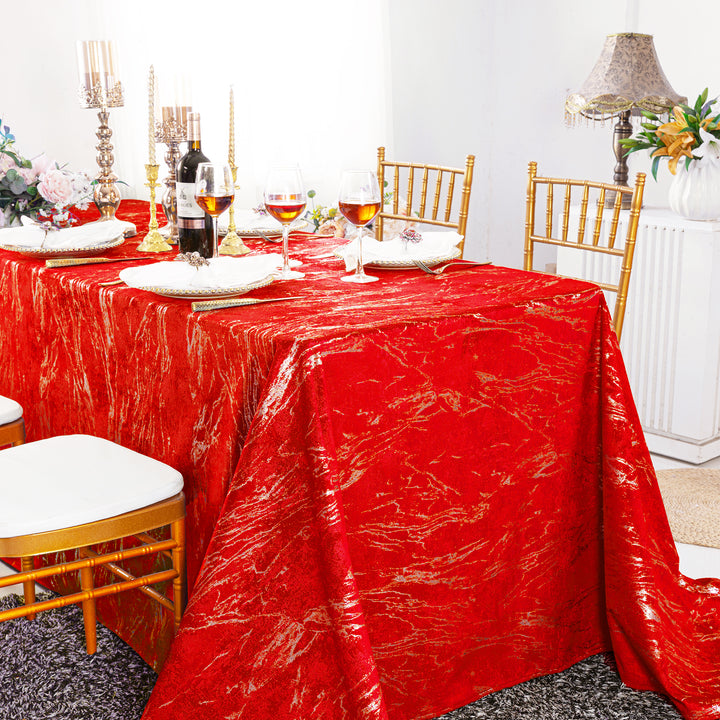 90"x156" Seamless Rectangular Gilded Marble Holland Velvet Tablecloth - Red (1pc)