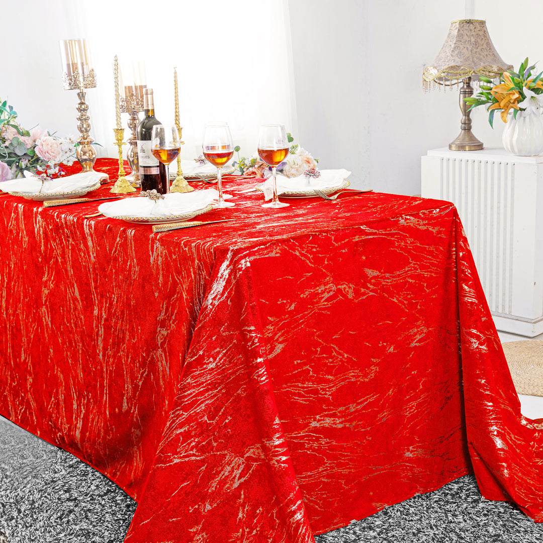 90"x156" Seamless Rectangular Gilded Marble Holland Velvet Tablecloth - Red (1pc)