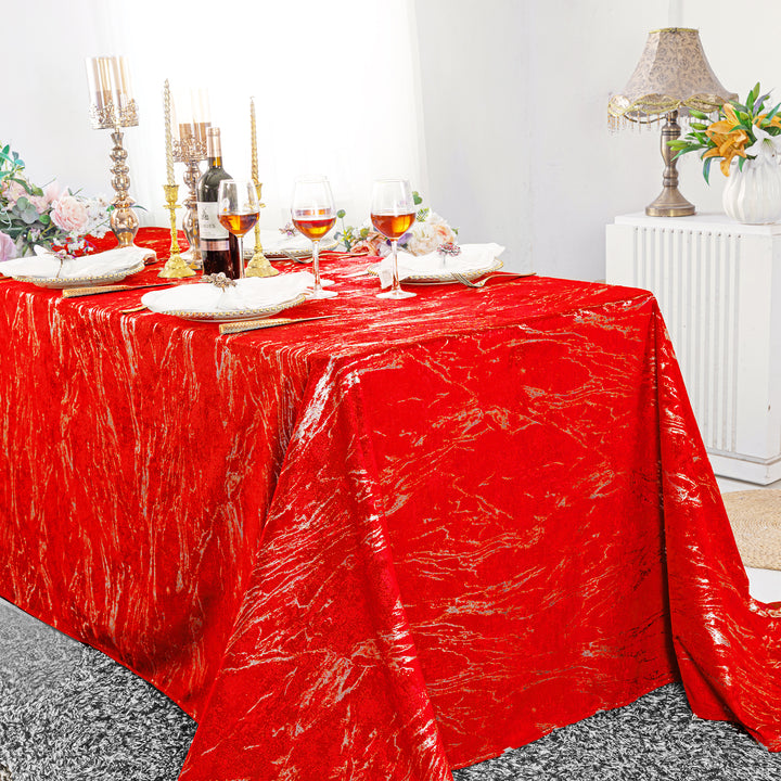 90"x156" Seamless Rectangular Gilded Marble Holland Velvet Tablecloth - Red (1pc)