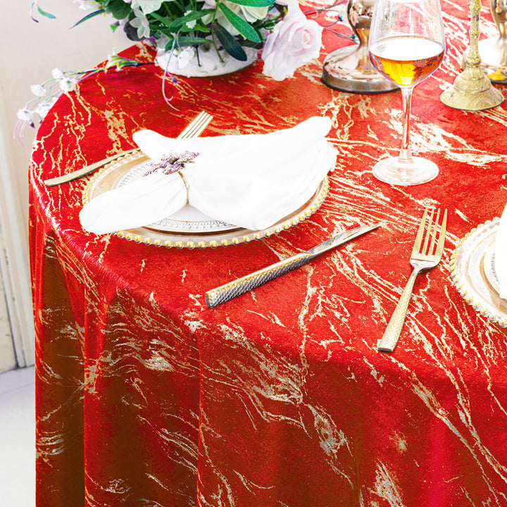 90"x156" Seamless Rectangular Gilded Marble Holland Velvet Tablecloth - Red (1pc)