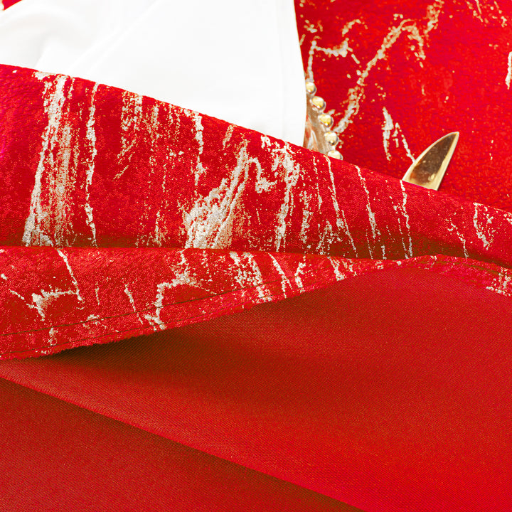 132" Round Gilded Marble Holland Velvet Tablecloth - Red (1pc)