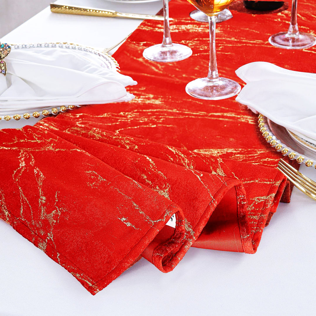 13"x108" Gilded Marble Holland Velvet Table Runner - Red (1pc)