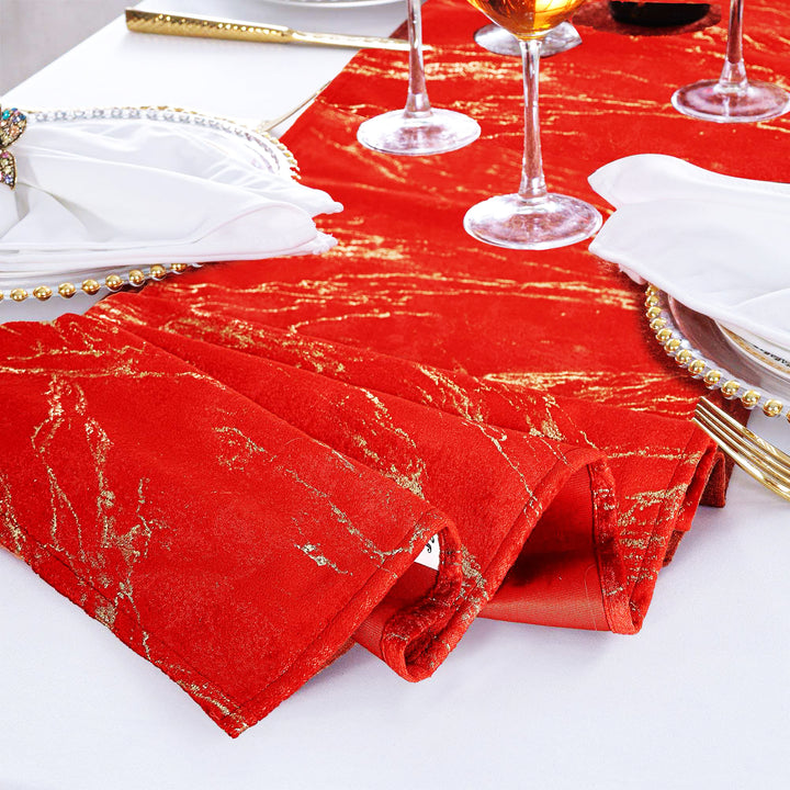 13"x108" Gilded Marble Holland Velvet Table Runner - Red (1pc)