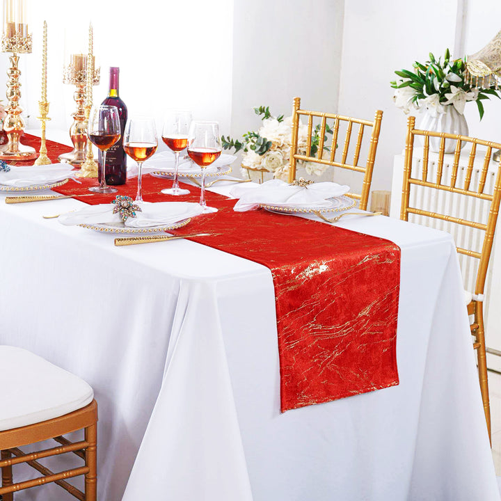 13"x108" Gilded Marble Holland Velvet Table Runner - Red (1pc)