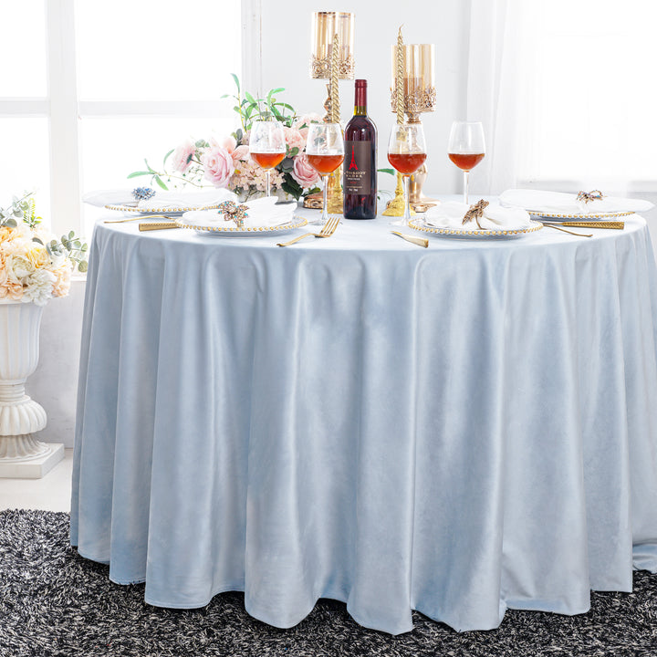 132" Round Holland Velvet Tablecloth - Dusty Blue (1pc)