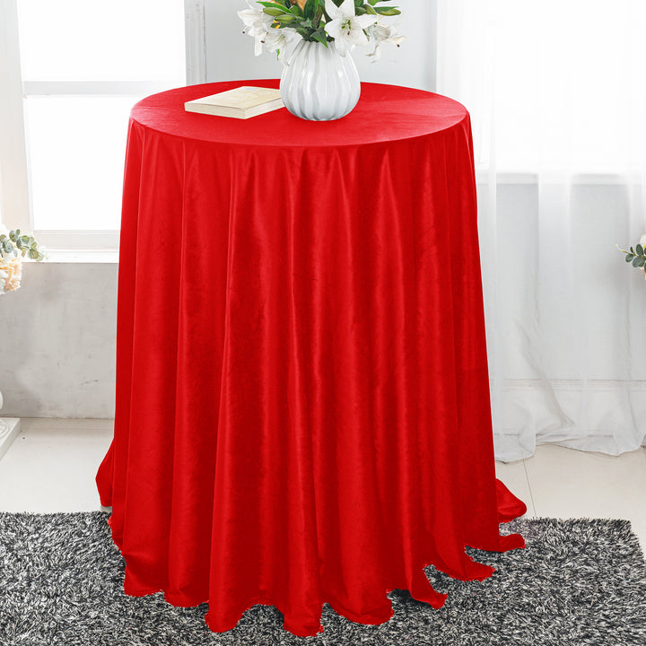 120" Round Seamless Holland Velvet Tablecloth - Red (1pc)