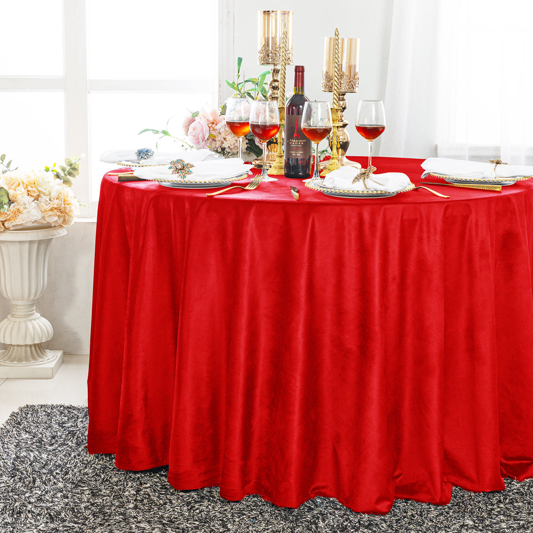 120" Round Seamless Holland Velvet Tablecloth - Red (1pc)