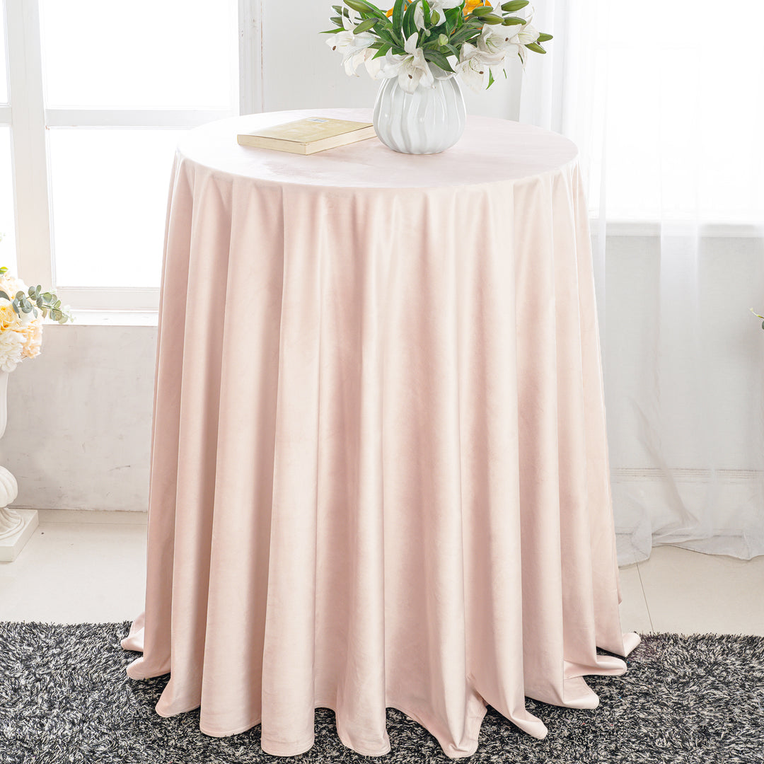 Mantel redondo de terciopelo italiano de 132" - Blanco (1 pieza)
