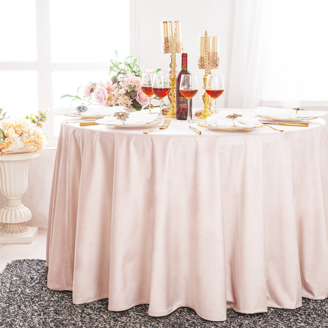 Mantel redondo de terciopelo italiano de 132" - Blanco (1 pieza)