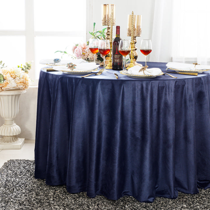 120" Round Seamless Holland Velvet Tablecloth - Navy Blue (1pc)