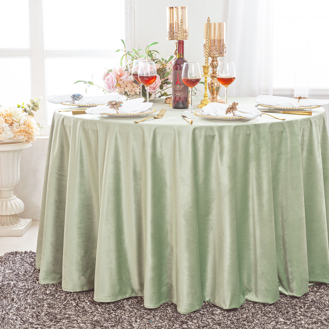 Mantel redondo de terciopelo italiano sin costuras de 120" - Blanco (1 pieza)