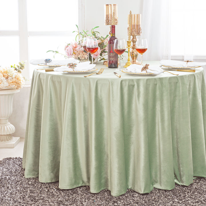 Mantel redondo de terciopelo italiano sin costuras de 120" - Blanco (1 pieza)