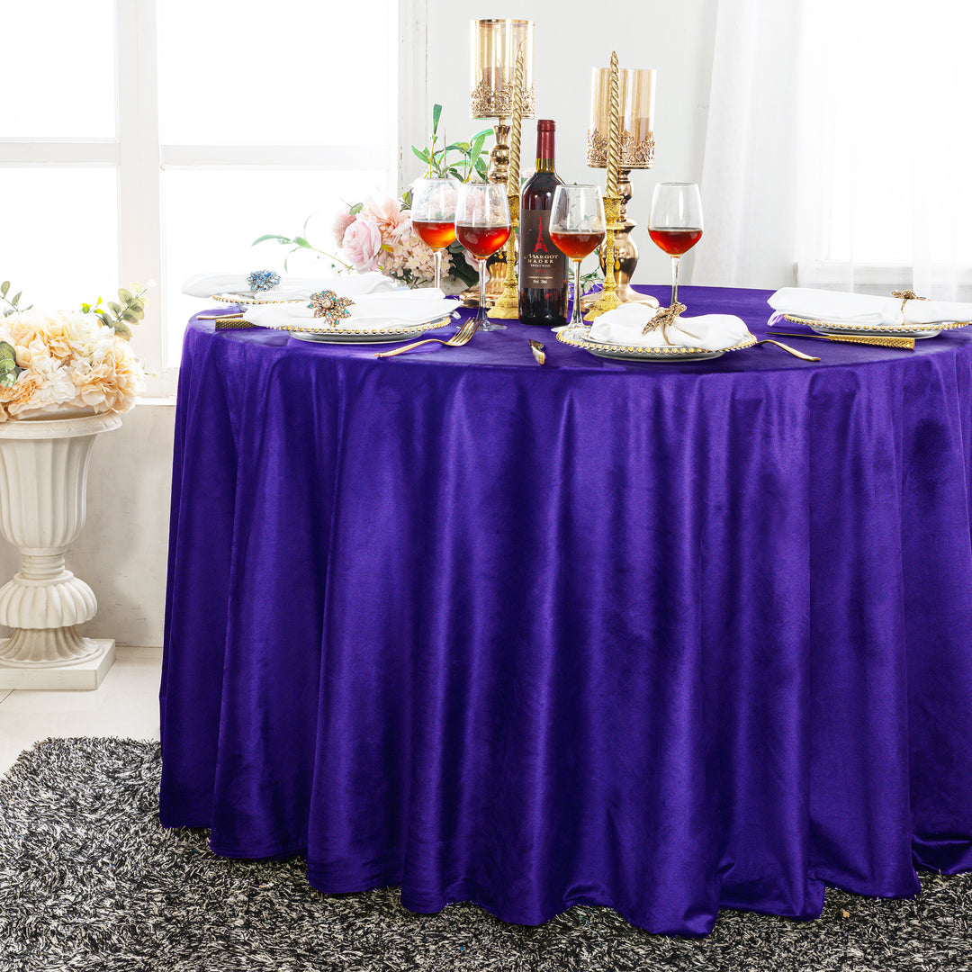 120" Round Seamless Holland Velvet Tablecloth - Regency Purple (1pc)