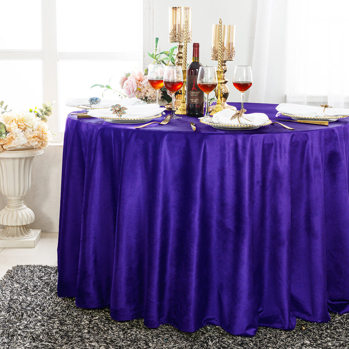 120" Round Seamless Holland Velvet Tablecloth - Regency Purple (1pc)