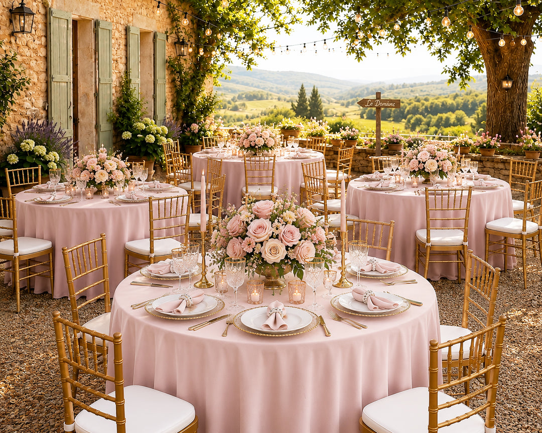Nappe de plongée ronde sans couture (sans plis) de 120 po - Rose pâle/Or rose (1 pièce)