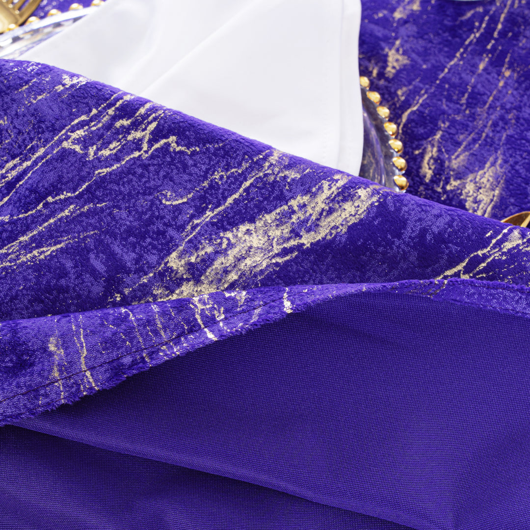 90"x156" Seamless Rectangular Gilded Marble Holland Velvet Tablecloth - Regency Purple (1pc)