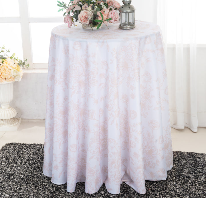 108" Seamless Round French Toile Polyester Tablecloth - Blush Pink/Rose Gold (1pc)