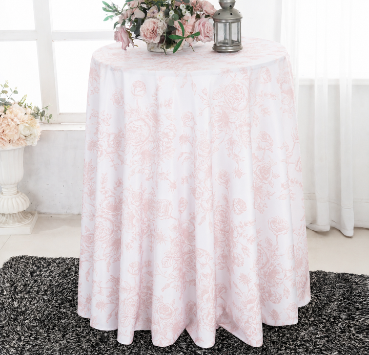 108" Seamless Round French Toile Polyester Tablecloth - Blush Pink/Rose Gold (1pc)