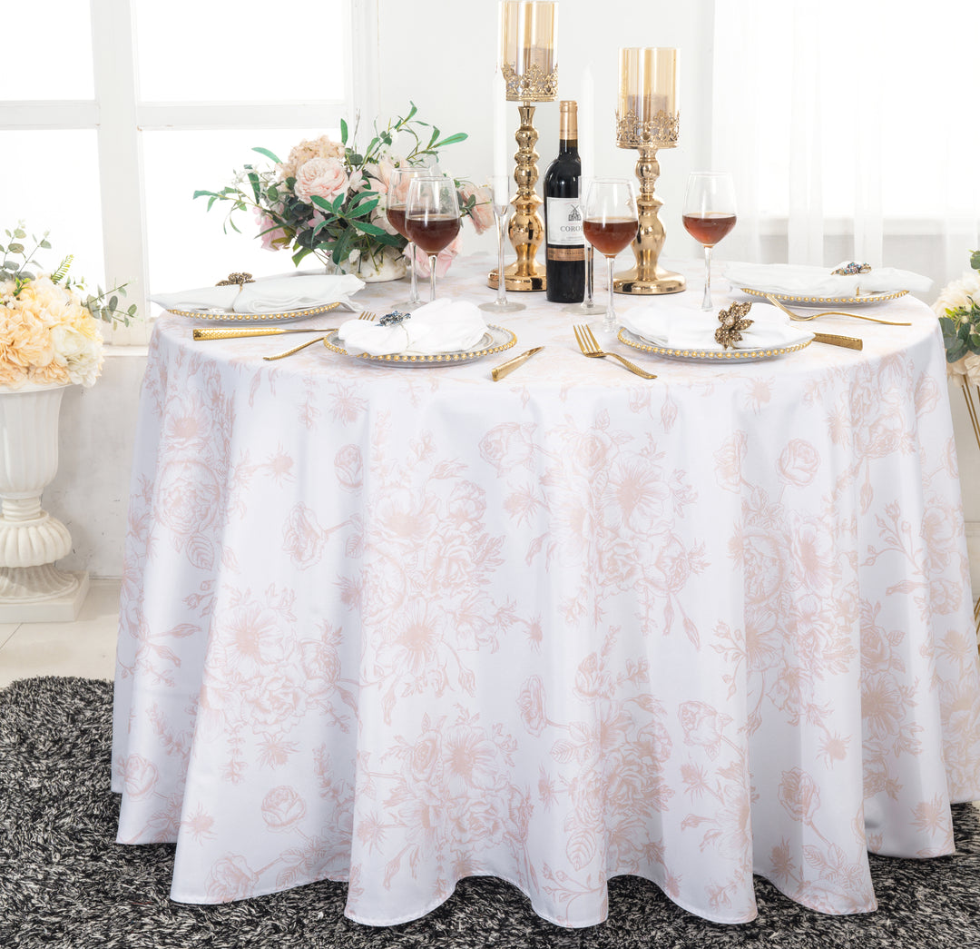 108" Seamless Round French Toile Polyester Tablecloth - Blush Pink/Rose Gold (1pc)