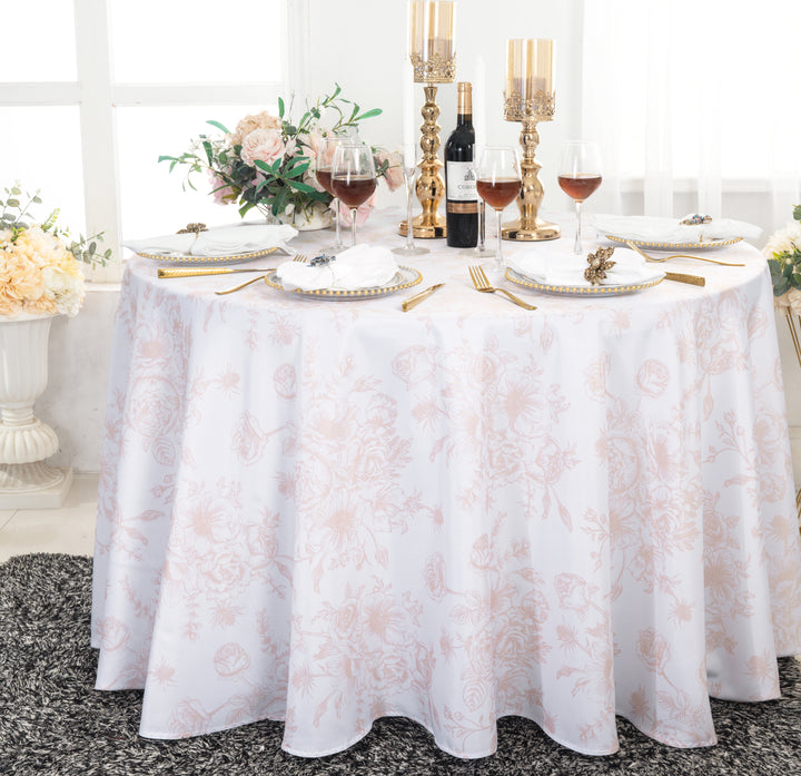 108" Seamless Round French Toile Polyester Tablecloth - Blush Pink/Rose Gold (1pc)