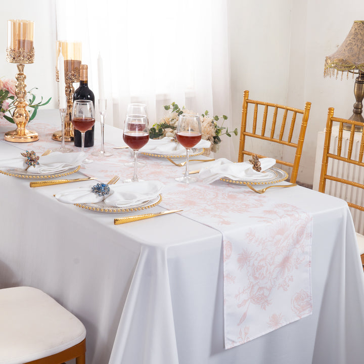 13"x108" French Toile Polyester Table Runners - Blush Pink/Rose Gold (1pc)