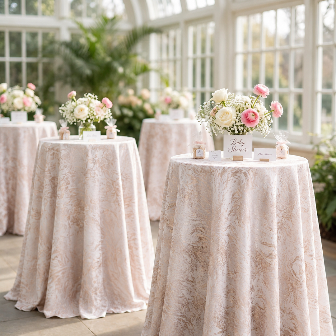 120" Seamless Round Mirage Jacquard Polyester Tablecloth - Blush Pink/Rose Gold (1pc)