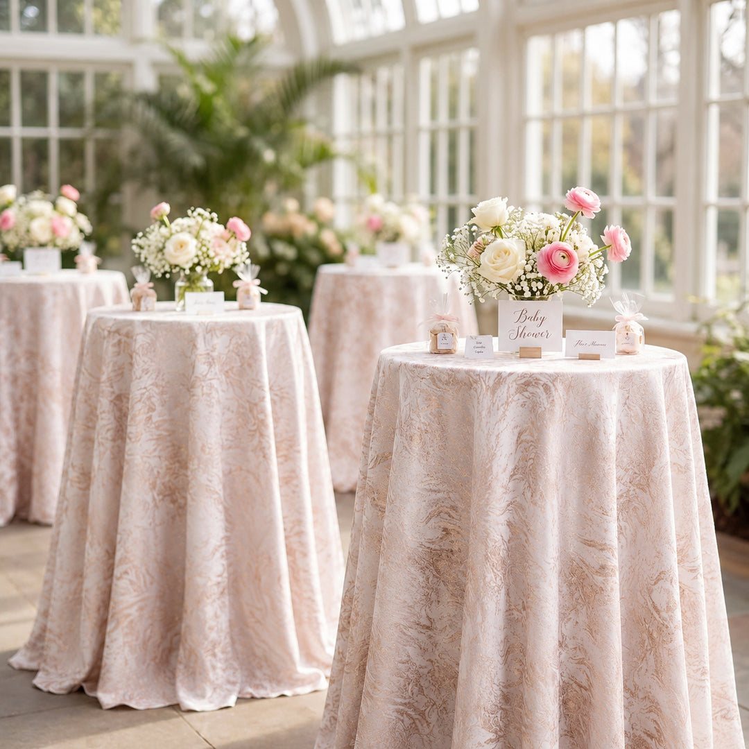 132" Round Mirage Jacquard Polyester Tablecloth - Blush Pink/Rose Gold (1pc)