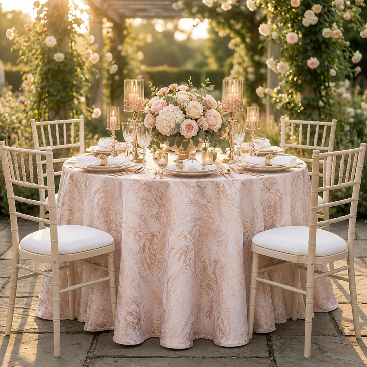 120" Seamless Round Mirage Jacquard Polyester Tablecloth - Blush Pink/Rose Gold (1pc)