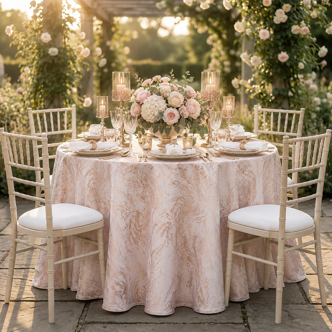 132" Round Mirage Jacquard Polyester Tablecloth - Blush Pink/Rose Gold (1pc)