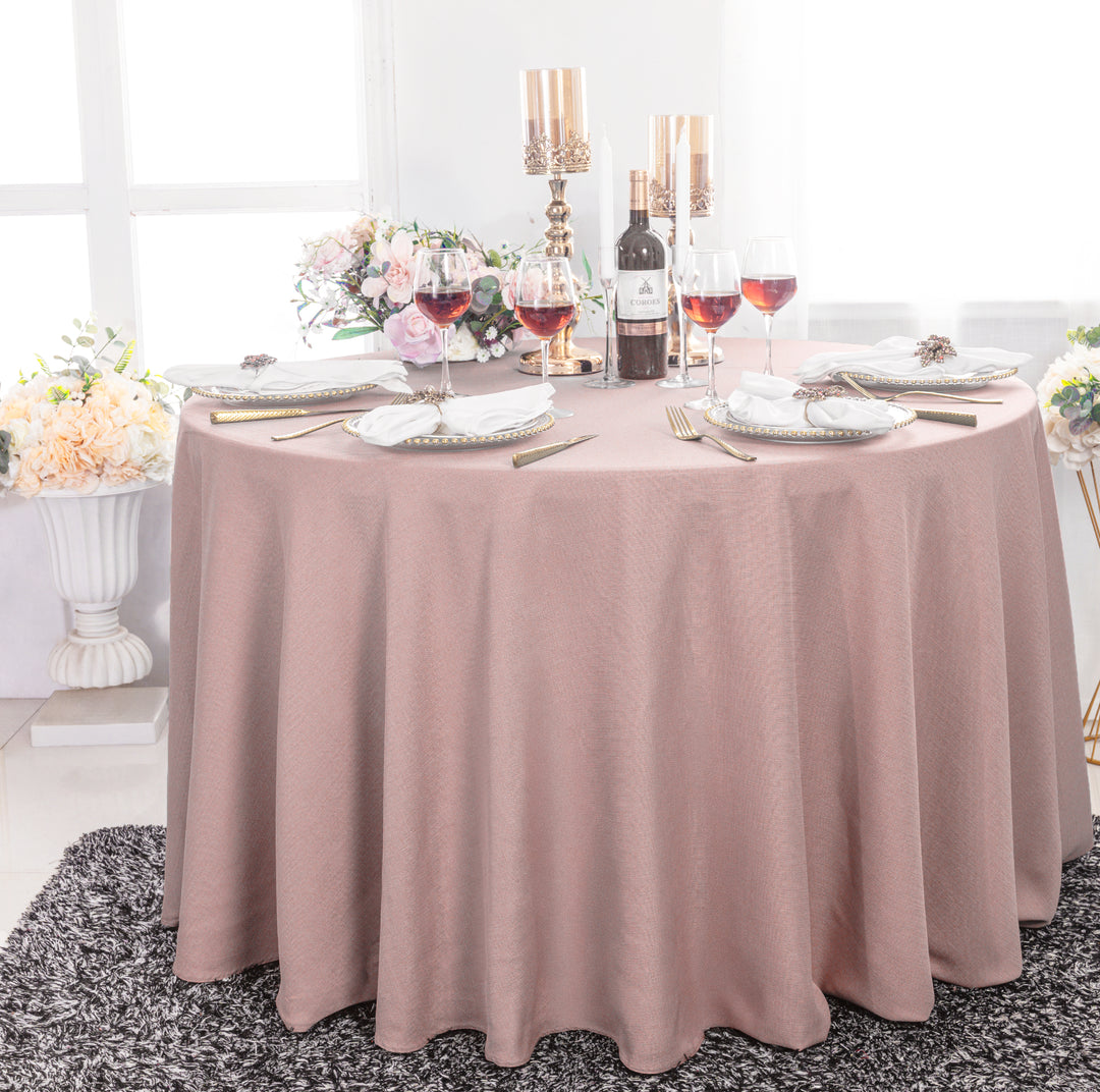 108" Seamless Round Rustic Panama Linen Tablecloth - Blush Pink/Rose Gold (1pc)
