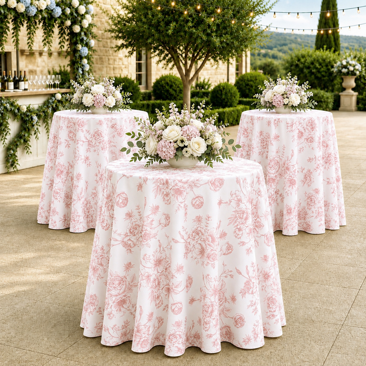 132" Round French Toile Polyester Tablecloth - Blush Pink/Rose Gold (1pc)