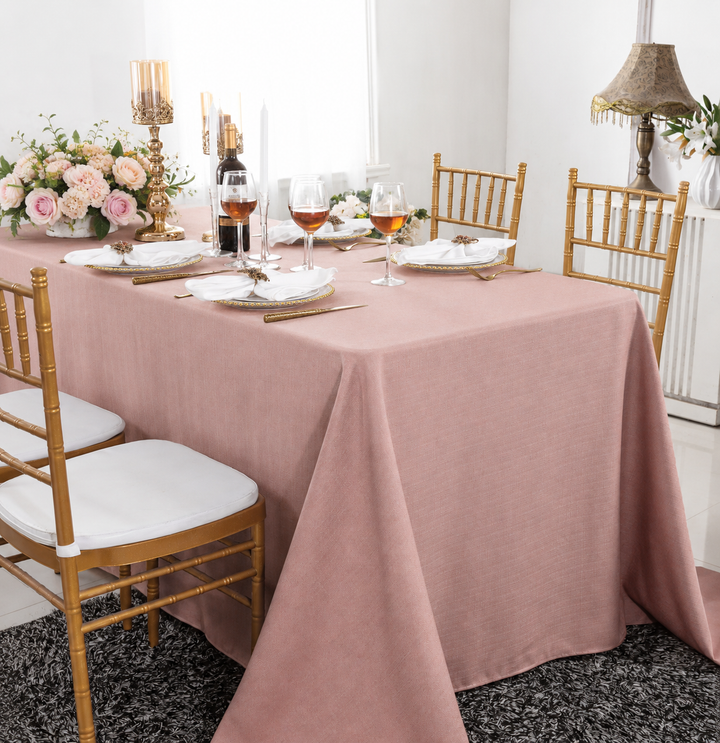 90"x132" Rectangular Rustic Panama Linen Tablecloth - Blush Pink/Rose Gold (1pc)