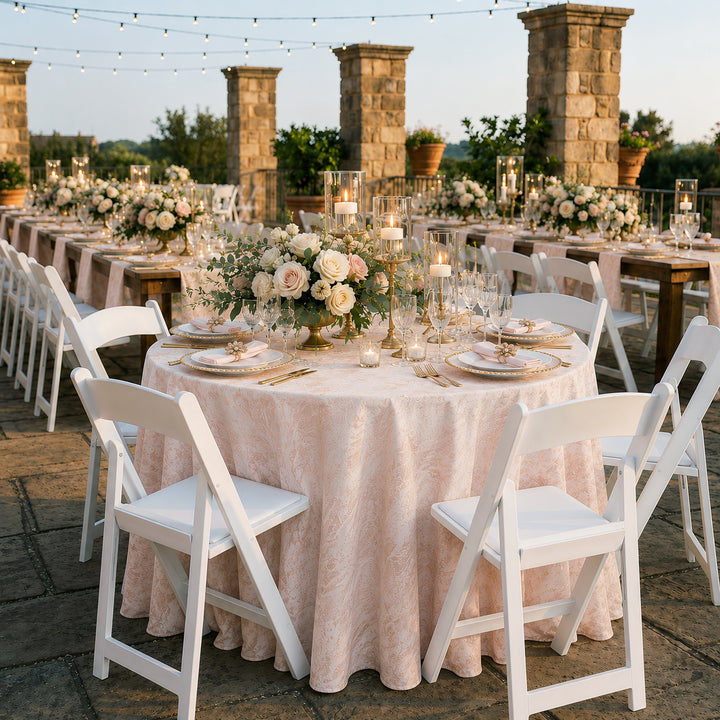 132" Round Mirage Jacquard Polyester Tablecloth - Blush Pink/Rose Gold (1pc)