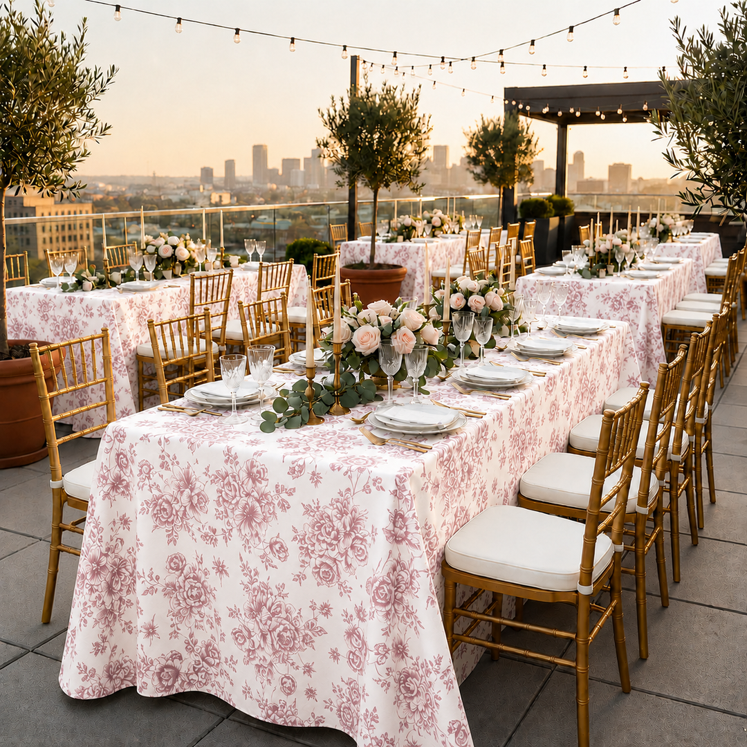 90"x132" Rectangular French Toile Polyester Tablecloth - Blush Pink/Rose Gold (1pc)