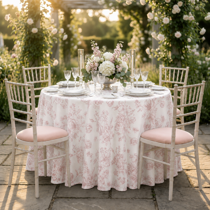132" Round French Toile Polyester Tablecloth - Blush Pink/Rose Gold (1pc)