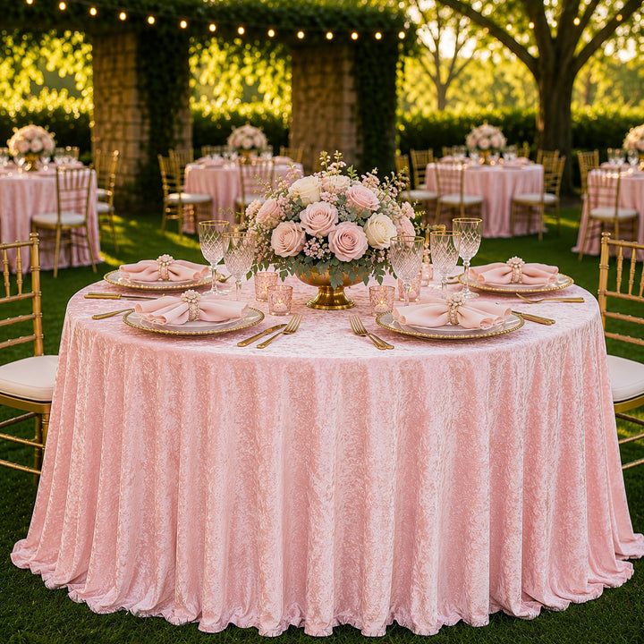 132" Round Ice Crushed Velvet (200 GSM) Tablecloth - Blush Pink/Rose Gold (1pc)