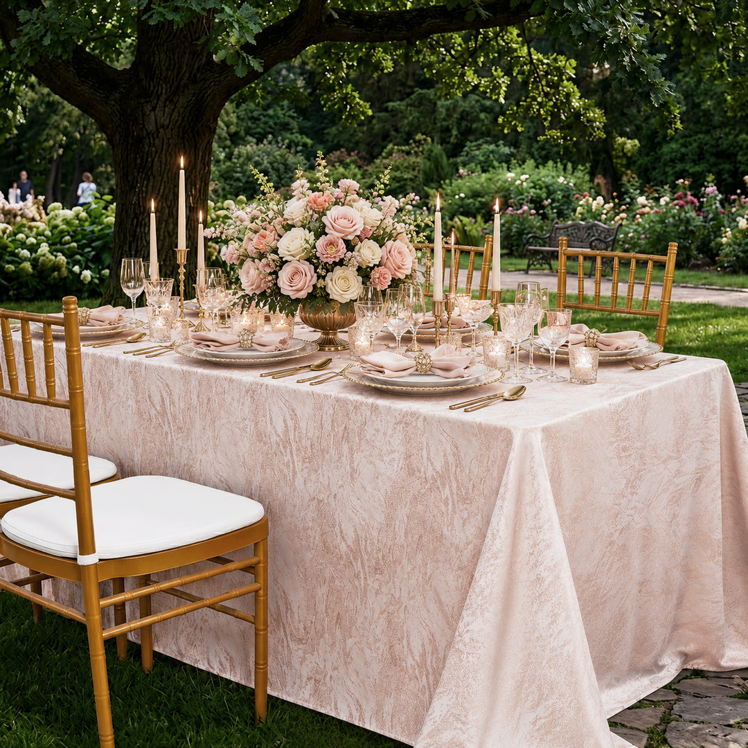 90"x132" Seamless Rectangular Mirage Jacquard Polyester Tablecloth - Blush Pink/Rose Gold (1pc)