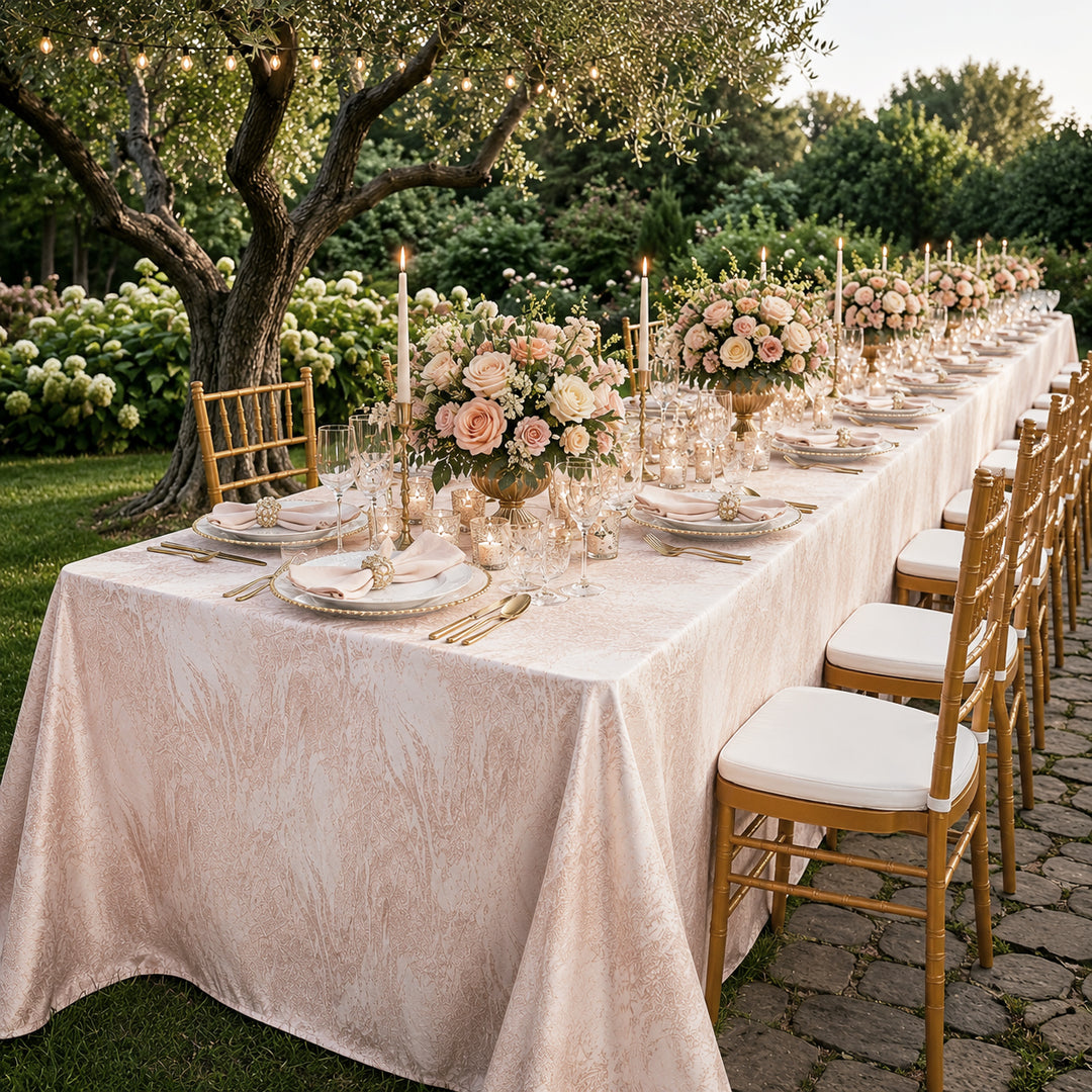 90"x132" Seamless Rectangular Mirage Jacquard Polyester Tablecloth - Blush Pink/Rose Gold (1pc)