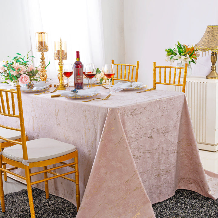 90"x132" Seamless Rectangular Gilded Marble Holland Velvet Tablecloth - Blush Pink/Rose Gold (1pc)
