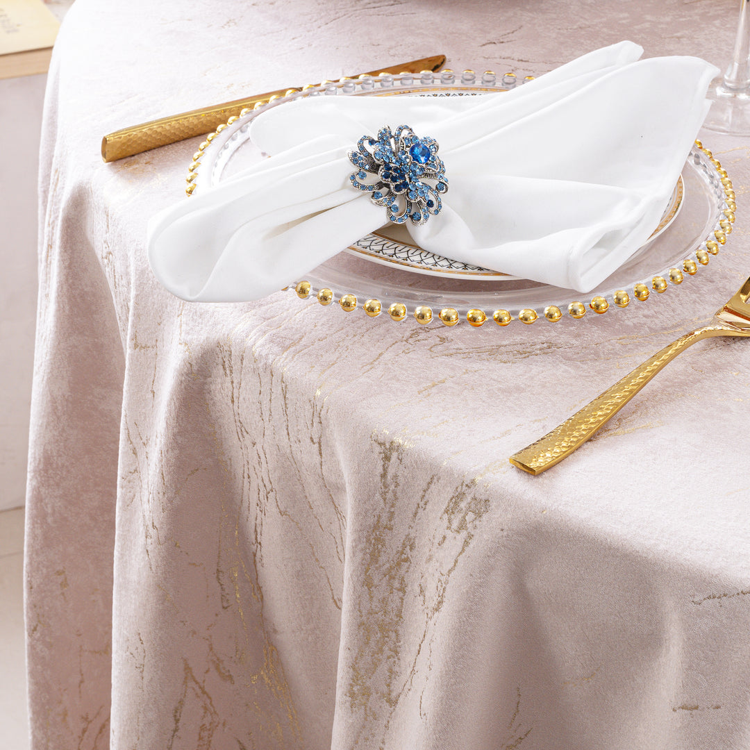 90"x132" Seamless Rectangular Gilded Marble Holland Velvet Tablecloth - Blush Pink/Rose Gold (1pc)