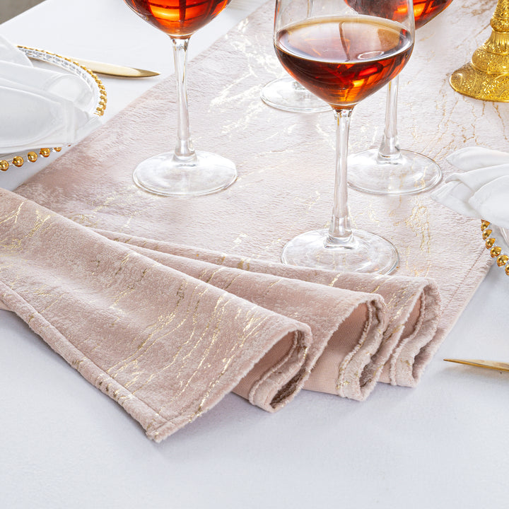 13"x108" Gilded Marble Holland Velvet Table Runner - Blush Pink/Rose Gold (1pc)