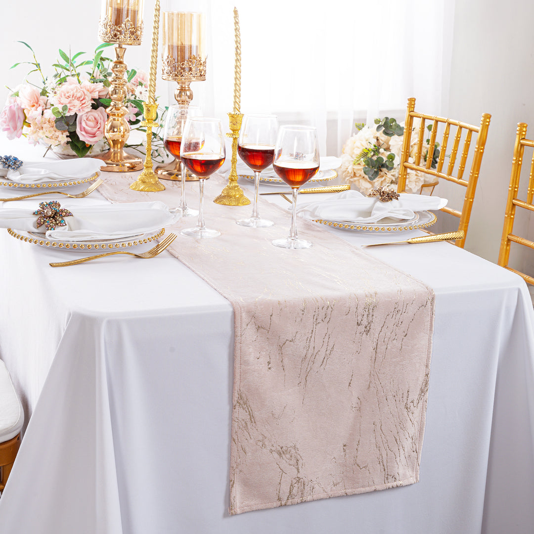 13"x108" Gilded Marble Holland Velvet Table Runner - Blush Pink/Rose Gold (1pc)