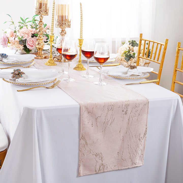 13"x108" Gilded Marble Holland Velvet Table Runner - Blush Pink/Rose Gold (1pc)