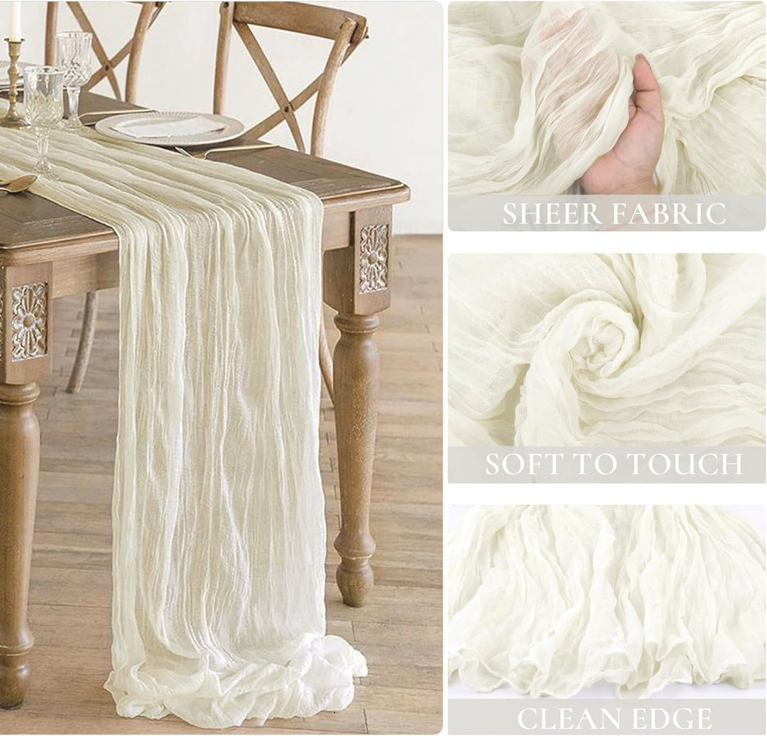 10 ft x 38" Premium Gauze Cheesecloth Table Runner - Ivory (1pc)