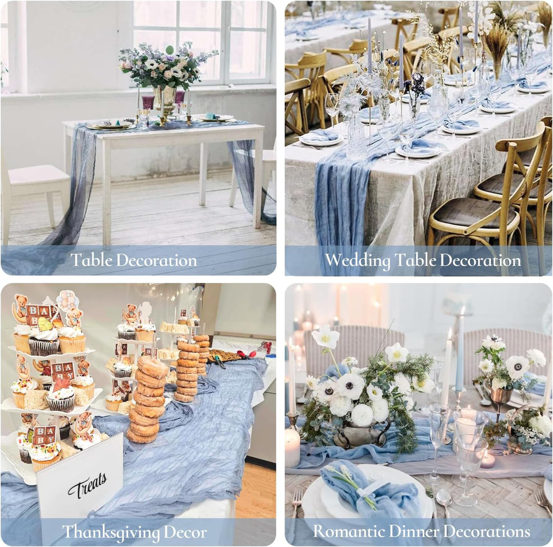 10 ft x 38" Premium Gauze Cheesecloth Table Runner - Dusty Blue (1pc)