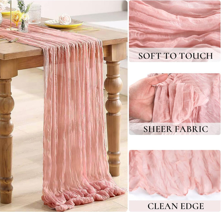 10 ft x 38" Premium Gauze Cheesecloth Table Runner - Rose Pink (1pc)