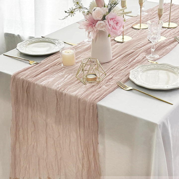 10 ft x 38" Premium Gauze Cheesecloth Table Runner - Blush Pink/Rose Gold (1pc)