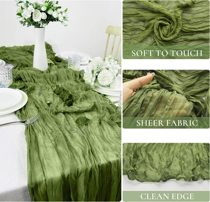 10 ft x 38" Premium Gauze Cheesecloth Table Runner - Moss Green/Olive Green (1pc)