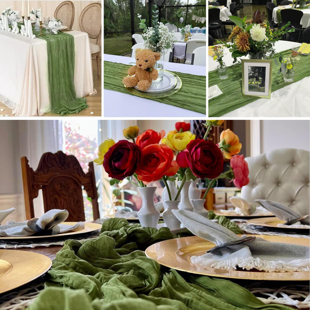 10 ft x 38" Premium Gauze Cheesecloth Table Runner - Moss Green/Olive Green (1pc)