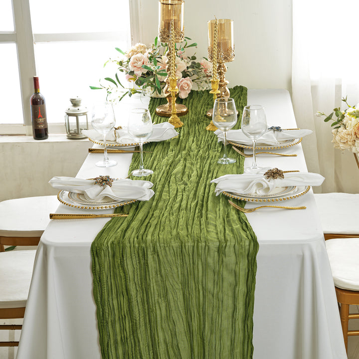 10 ft x 38" Premium Gauze Cheesecloth Table Runner - Moss Green/Olive Green (1pc)